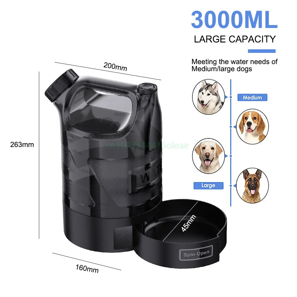 2.7L Large Dog Water Bottle with Travel Bowl – Outdoor Pet Hydration