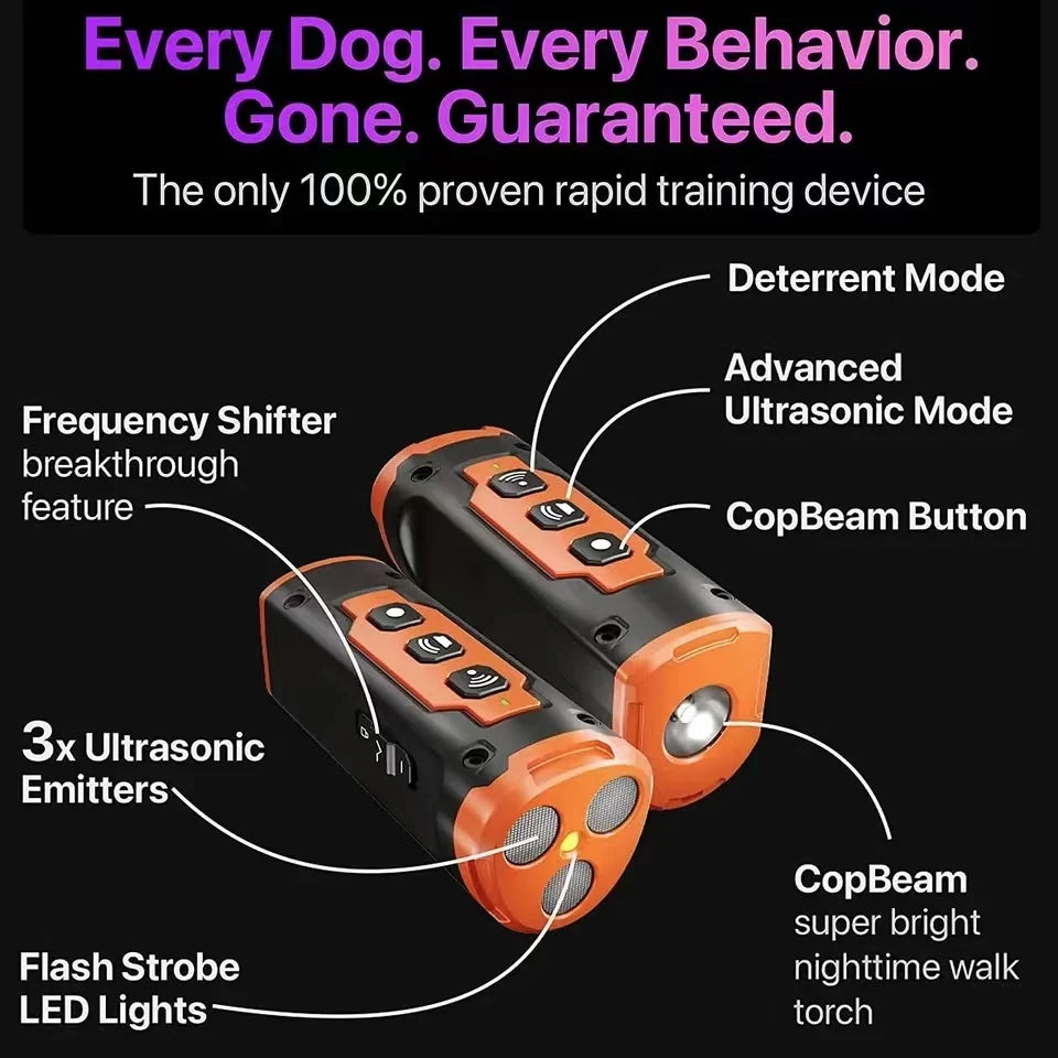 Ultrasonic Dog Bark Control & Training Device – Rechargeable with LED Light