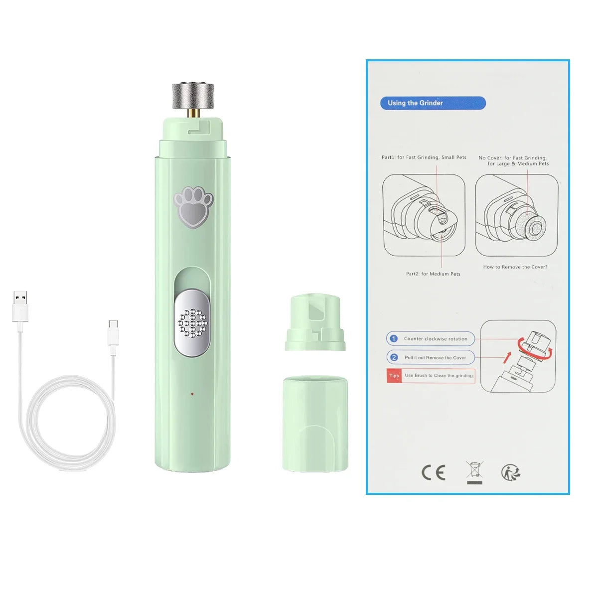 Electric Dog Nail Grinder – USB Rechargeable Painless Nail Trimmer
