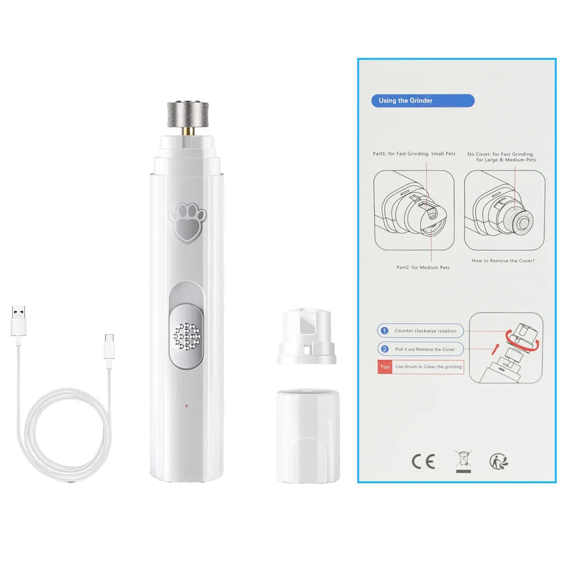 Electric Dog Nail Grinder – USB Rechargeable Painless Nail Trimmer